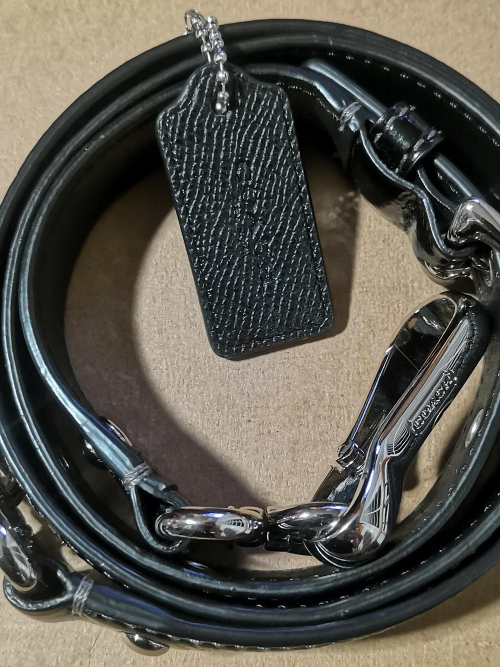 Coach Black Leather Patent Strap & Tag Excellent Condition FIRM PRICE